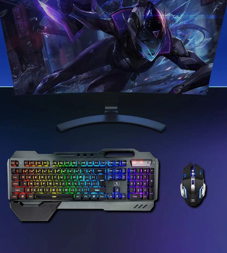 Wireless Gaming Keyboard and Mouse, RGB Backlit Rechargeable Mouse, Removable Hand Rest, Full Size