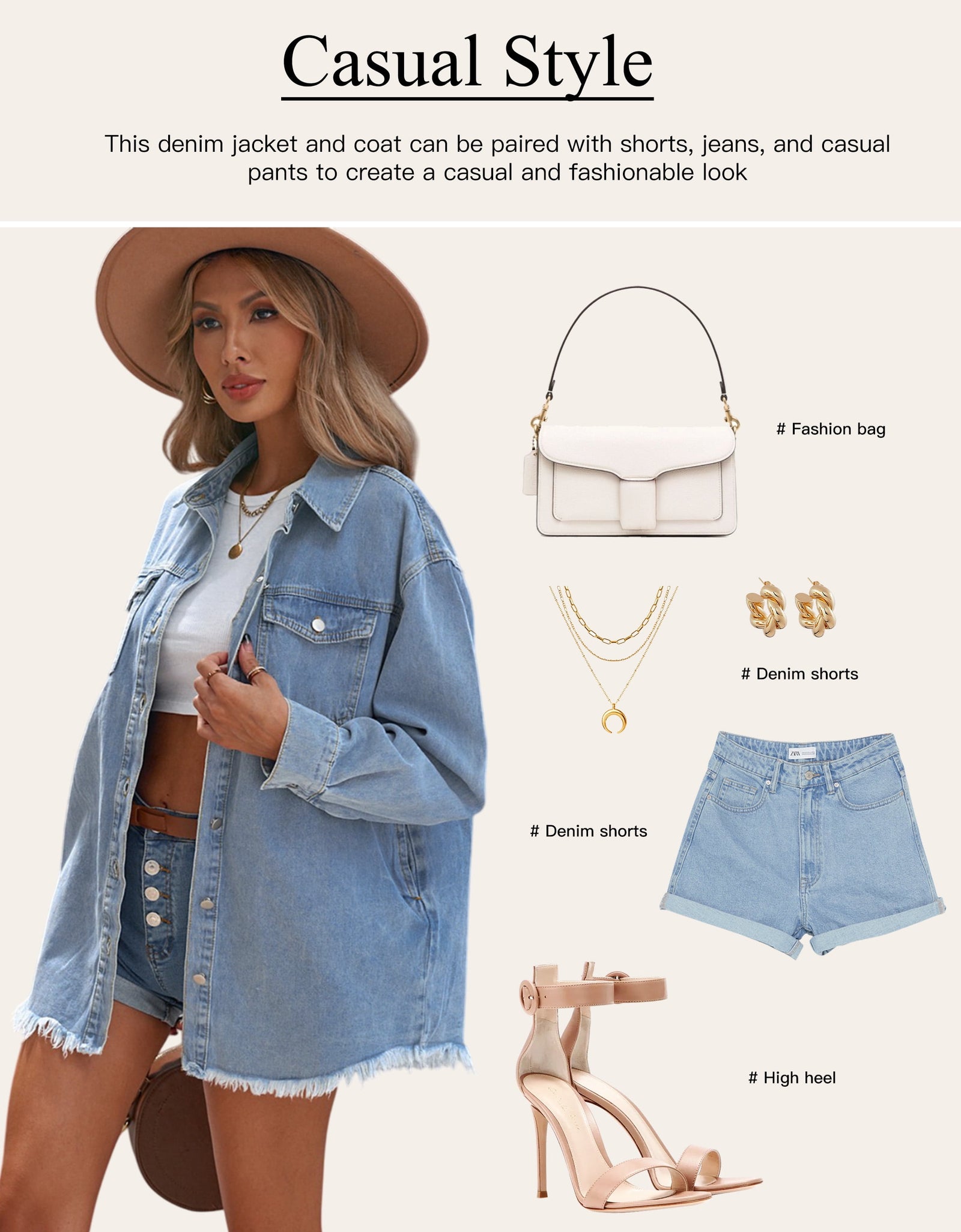 Denim Jacket for Women Long Sleeve Boyfriend Jean Jacket Loose Coat White XL Female