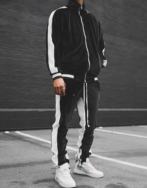 Load image into Gallery viewer, Velour Tracksuit Mens,2023 Men'S Velour Tracksuit 2 Pieces Winter Warm Full Zip up Jacket Sweatpants Fitness Sportswear Sweatsuit Jogger Sets
