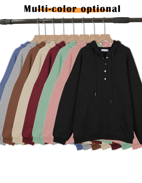 Load image into Gallery viewer, Half Boutton Womens Hoodies Drawstring Hooded Sweatshirts for Woman with Pocket
