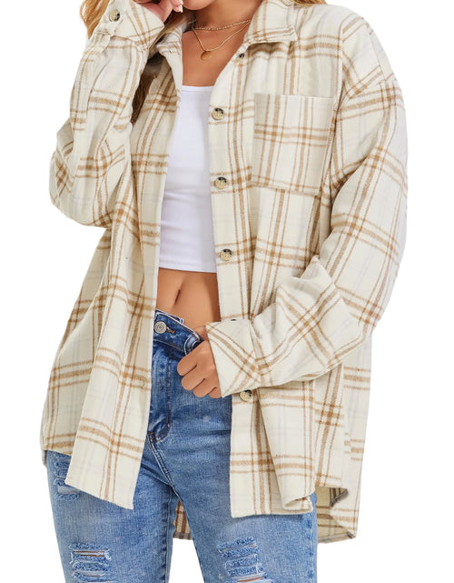 Load image into Gallery viewer, Womens Plaid Shirts Flannel Shacket Jacket Long Sleeve Button down Shirts Blouses Tops
