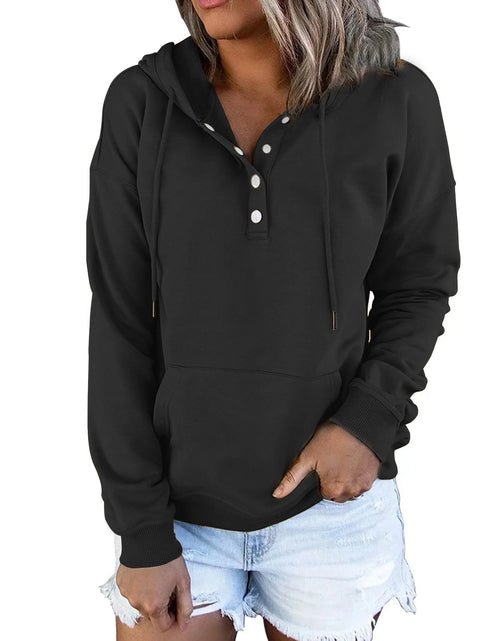 Load image into Gallery viewer, Half Boutton Womens Hoodies Drawstring Hooded Sweatshirts for Woman with Pocket
