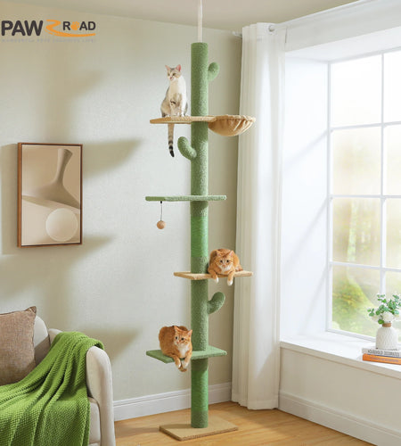 Tall Cat Tree Cactus Floor to Ceiling Cat Tower 95-108" Sisal Scratching Post for Indoor Cats