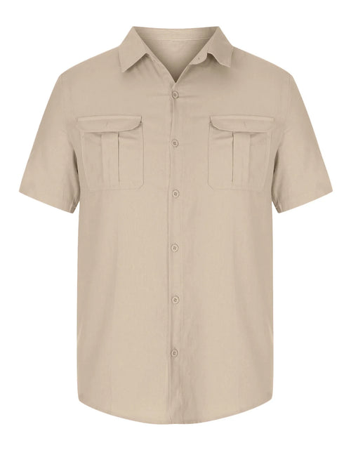 Load image into Gallery viewer, Tank Tops Men Men'S Fashion Vacation Solid Color Cotton Linen Double Pocket Casual Shirts Short Sleeves Mens Western Shirts Mens T-Shirts on Sales
