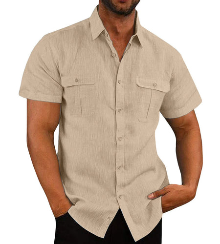 Tank Tops Men Men'S Fashion Vacation Solid Color Cotton Linen Double Pocket Casual Shirts Short Sleeves Mens Western Shirts Mens T-Shirts on Sales
