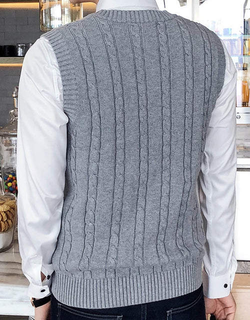 Load image into Gallery viewer, Men'S Cable Knit V Neck Relax Fit Sleeveless Knitwear Pullover Sweater Vest
