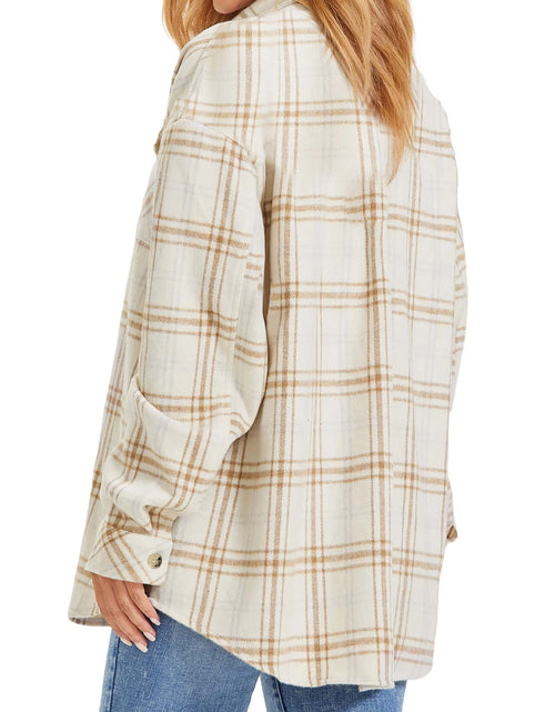 Load image into Gallery viewer, Womens Plaid Shirts Flannel Shacket Jacket Long Sleeve Button down Shirts Blouses Tops
