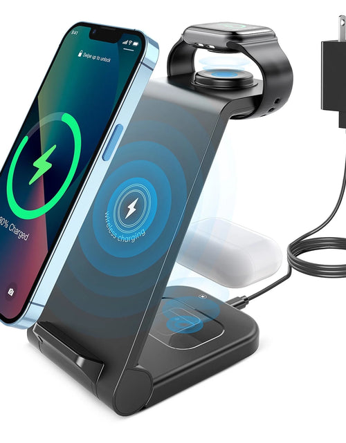 Load image into Gallery viewer, Fast Wireless Charger Station, 23W Wireless Charging Stand for Iphone 16/15/14/13/13 Pro/ 12/12 Pro/11/Xs Max/Xr/X/Galaxy S23 S22 S21 S10, Charging Station for Airpods 4/3/2/Pro, Iwatch Series
