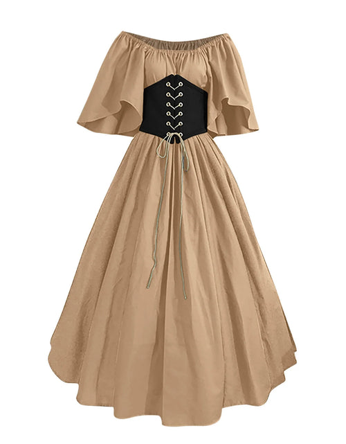Load image into Gallery viewer, Womens Renaissance Faire Dresses Medieval Irish Traditional plus Size Dresses Ruffle over Dress Corset Retro Cosplay Gown
