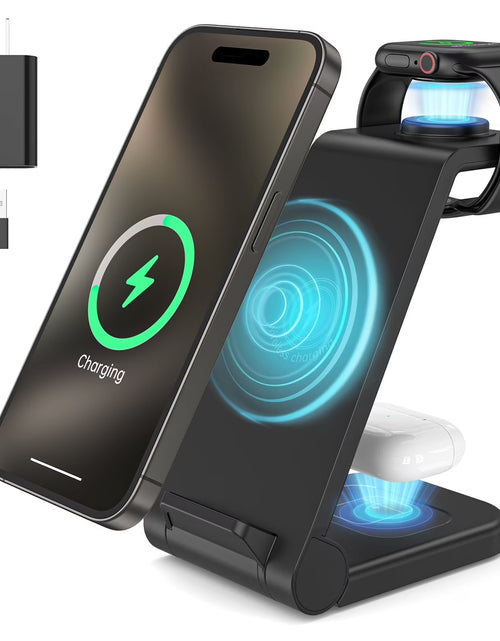 Load image into Gallery viewer, Fast Wireless Charger Station, 23W Wireless Charging Stand for Iphone 16/15/14/13/13 Pro/ 12/12 Pro/11/Xs Max/Xr/X/Galaxy S23 S22 S21 S10, Charging Station for Airpods 4/3/2/Pro, Iwatch Series
