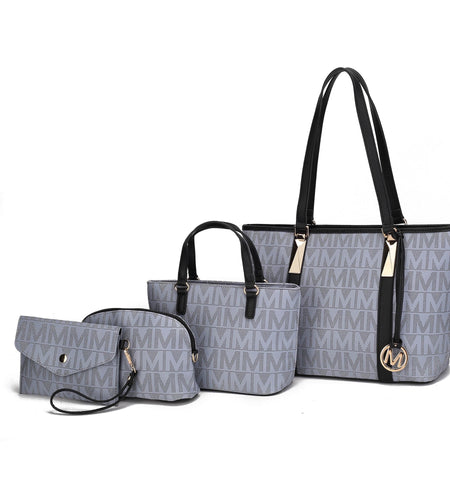 by Mia K. Marimar Women'S Tote Bag with Pouch and Wristlet, Signature 4 Piece Set - Grey