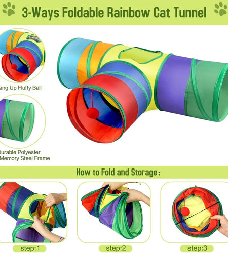 32 Pcs Cat Toys Kitten Toys, Interactive Variety Catnip Toys with Collapsible Rainbow Tunnel, Cat Feather Teaser Crinkle Balls Spring Toy for Cat, Kitty, Puppy