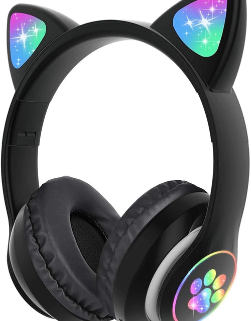 Load image into Gallery viewer, Kids Headphones, Cat Ear Wireless Headphones, LED Light up Kids Bluetooth Headphones over on Ear Black
