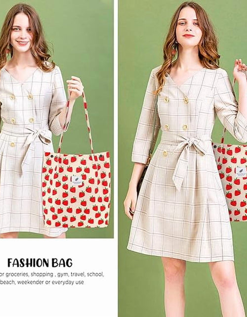 Load image into Gallery viewer, Corduroy Tote Bag for Women Girl Canvas Shoulder Cord Purse with Inner Pocket (Strawberry)
