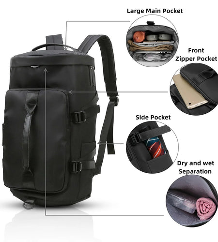 Overnight Bag Gym Travel Duffle Bag for Men and Women Weekender, Multifunctional, Black