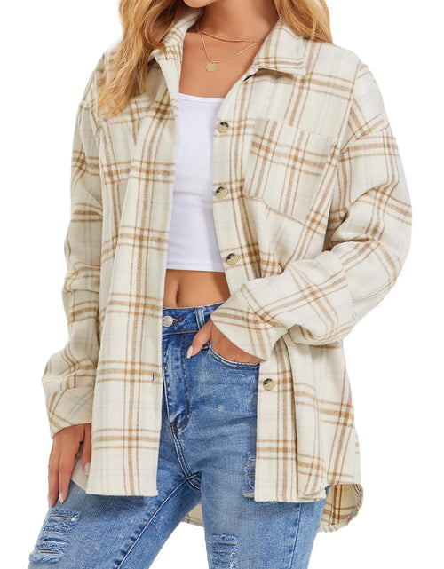 Load image into Gallery viewer, Womens Plaid Shirts Flannel Shacket Jacket Long Sleeve Button down Shirts Blouses Tops
